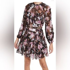 Zimmermann Black Floral Long-Sleeve Ruffle Mini Dress